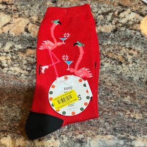 Ladies holiday socks Red with Ice-Skating Flamingos with a Cocktail NWT